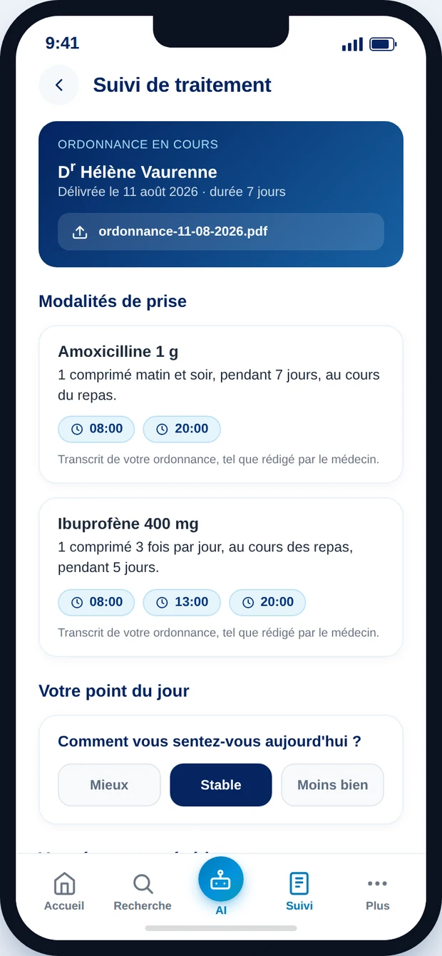 Suivi de traitement, écran de la maquette AZnDOC